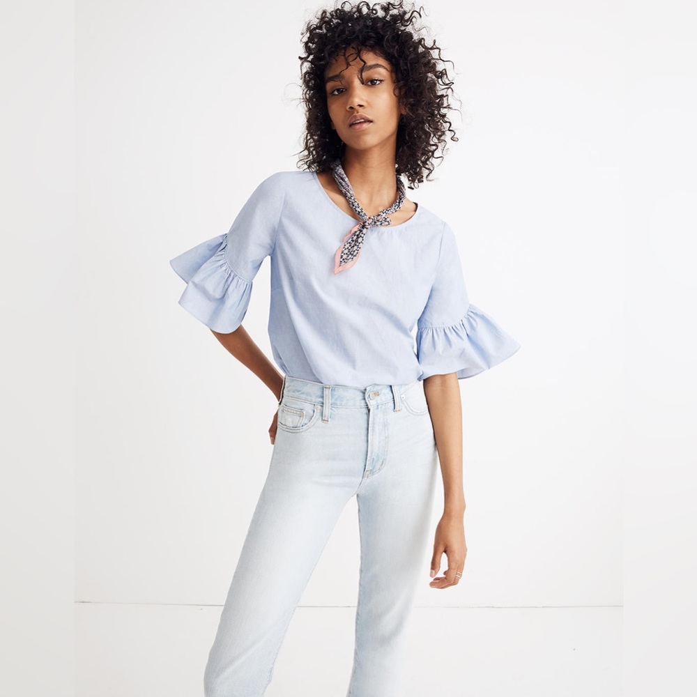 Madewell Stripe Ruffle Sleeve Top size XXS